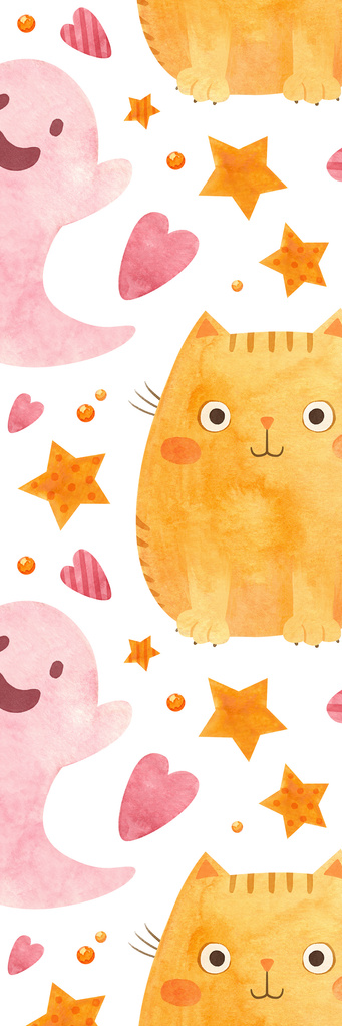 Spooky Cute Watercolour Bookmark – Ghost & Cat
