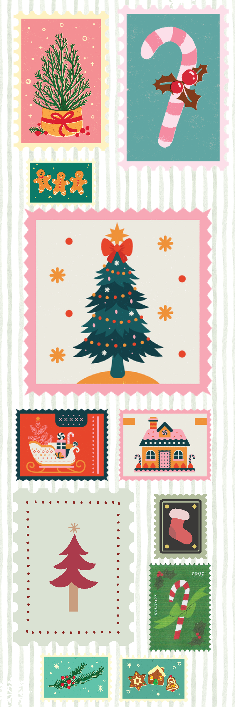 Christmas Stamp Collage Bookmark